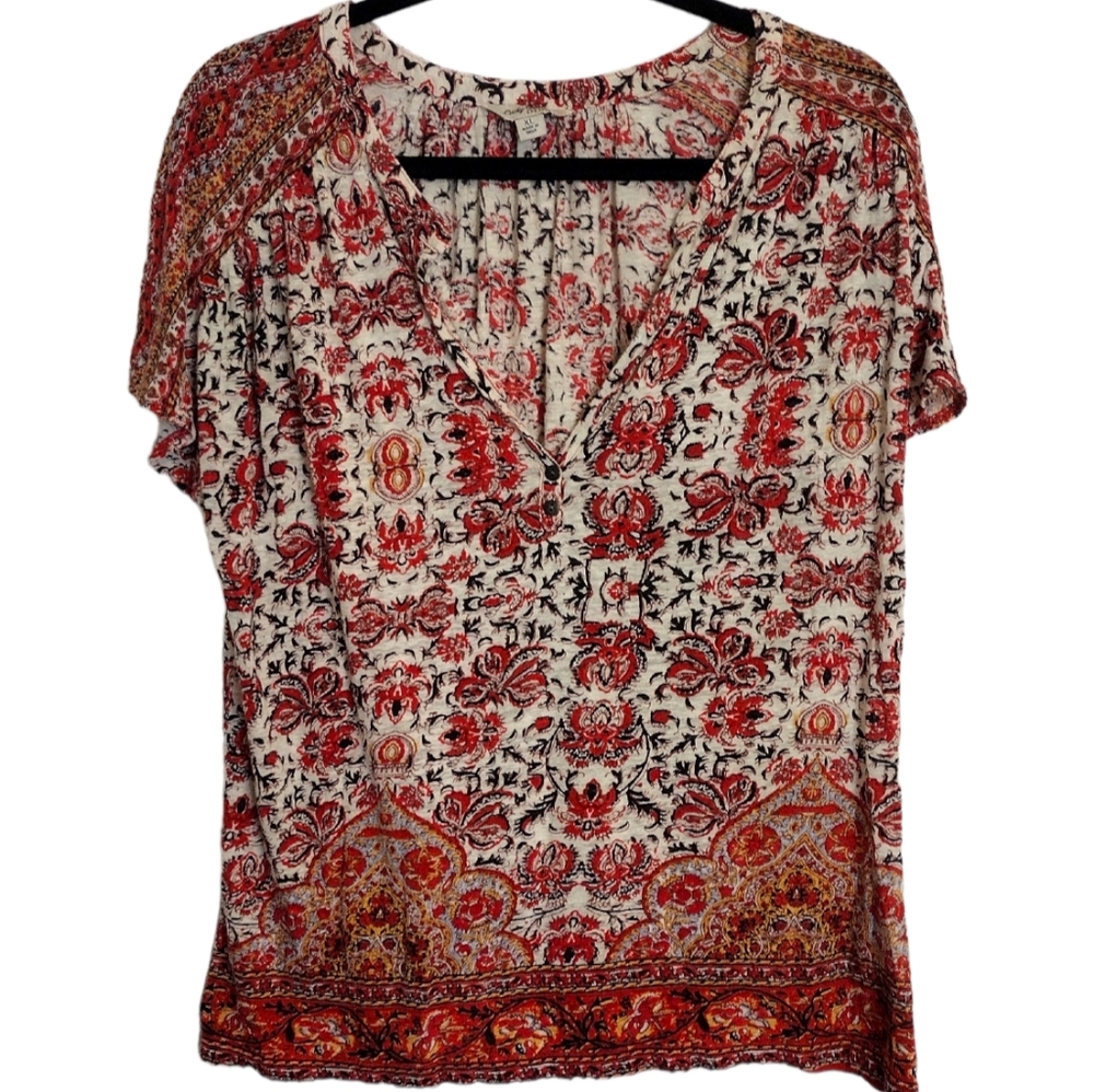 Lucky brand women's floral asymmetrical boho top sz XL